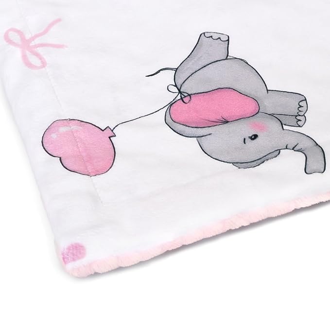 HOMRITAR Super Soft Baby Blanket for Girls, Elephant Print Minky Receiving Blanket for Newborn Nursery, Double Layer Dotted Backing Cozy Bed Throw, Pink, 30x40 Inch