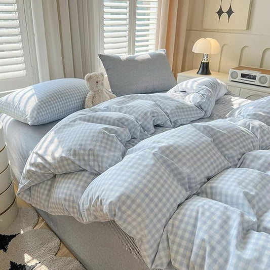Nayoroom Gingham Duvet Cover Oversized King Blue White Plaid Checkered Comforter Cover 3 Pcs Soft Breathable Washed Microfiber Grid Farmhouse Bedding Set with Pillow Shams