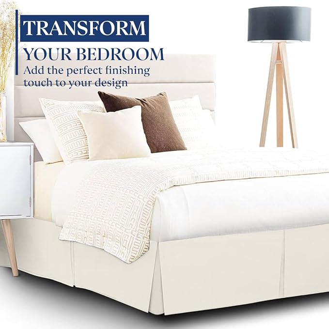 SKY BEDDINGS Luxury Pleated Full Bed Skirt with Split Corners - 18 Inch Tailored Drop - Pleated Dust Ruffle - Wrinkle-Free 100% Microfiber - Easy Fit, Soft & Durable - Ivory