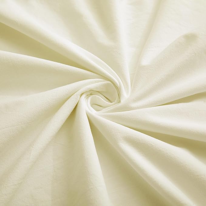 Cream White Cotton Duvet Cover with Zipper Closure, Linen-Like Natural Bedding Set (No Comforter), Queen Size, Duvet Cover (90"x90") x 1, Pillowshams(20"x26") x 2