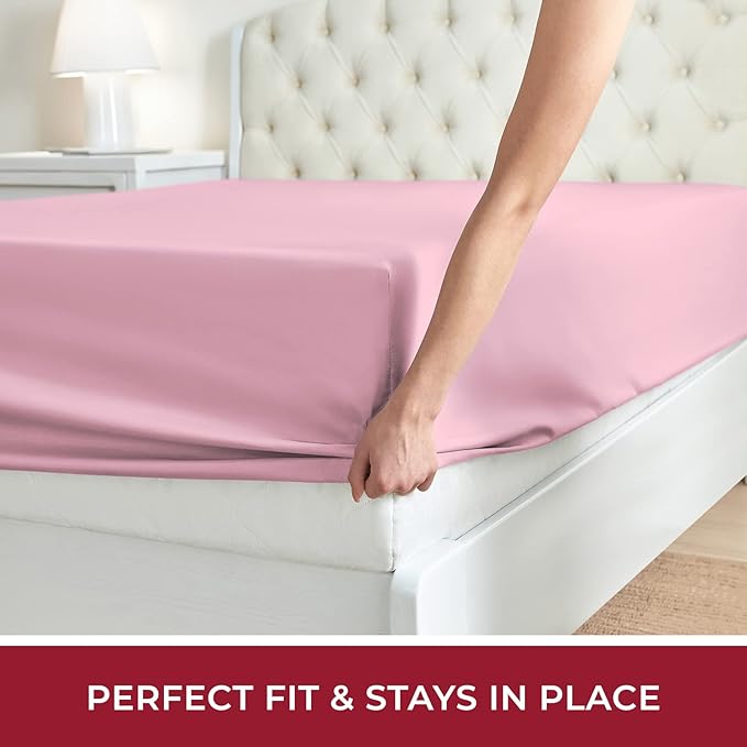 Mellanni Twin Fitted Sheet - Iconic Collection Bedding Sheets with up to 16 inch Deep Pocket - Soft & Cooling - Fade & Stain Resistant - 1 PC (Twin, Pink)