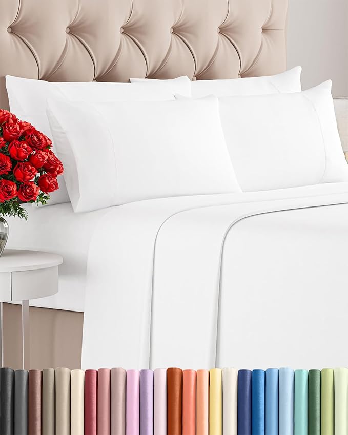 King 6 Piece Sheet Set - Comfy Breathable & Cooling - Ultra Soft Hotel Luxury Bedding Set with 8-16 Inch Deep Pockets - 1 Flat & 1 Fitted Sheet & 4 Pillowcases - Cozy, Wrinkle Free & Easy Care - White