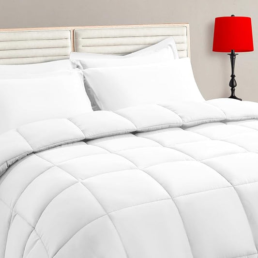 TAIMIT White Twin Size Comforter Set - 5 Pieces, Bed in a Bag Bedding Sets with All Season Soft Quilted Warm Fluffy Reversible Comforter,Flat Sheet,Fitted Sheet,1 Pillow Shams,1 Pillowcases
