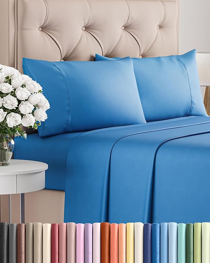 Twin XL 4 Piece Sheet Set - Comfy Breathable & Cooling - Ultra Soft Hotel Luxury Bedding Set w/ 8-16 Inch Deep Pockets - 1 Flat & 1 Fitted Sheet & 2 Pillowcases - Wrinkle Free & Easy Care - Royal Blue