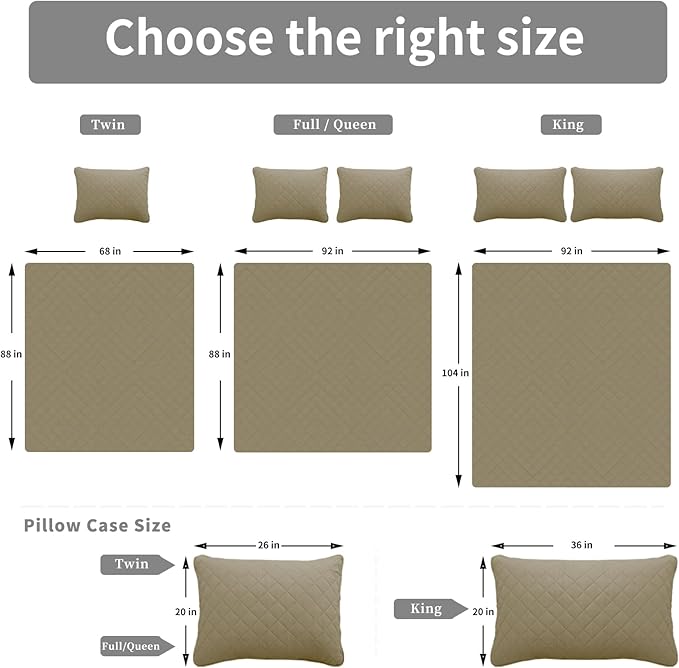 Easy-Going Full/Queen Size Reversible Quilt Set with 1 Quilt and 2 Pillow Shams, Soft Bed Quilt Cover, Water Resistant Lightweight Microfiber Bedspread, Stain Resistant, Beige/Beige