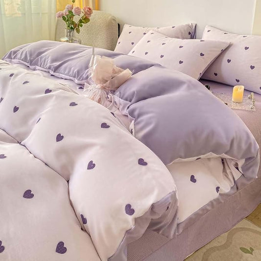 Nayoroom Purple Heart Duvet Cover Queen Size Cute Hearts Coquette Bedding Set Kids Girls Heart-Shaped Comforter Cover with Zipper Closure Soft Breathable Microfiber