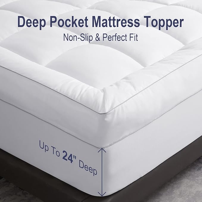 HYPREST Mattress Topper Twin, Extra Thick Down Alternative Mattress Topper 1300 GSM, 100% Cotton Cooling Soft Quilted Plush Pillow Top Mattress Pad 8-24"