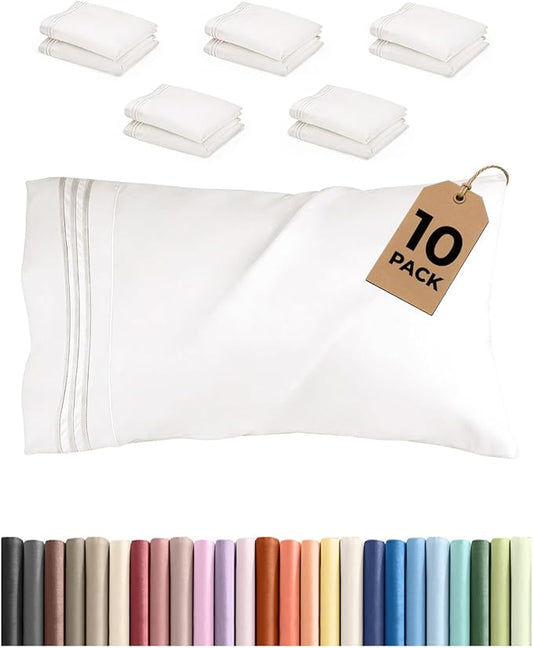 King Pillow Cases Set of 10 - Ultra Soft Hotel Quality Pillowcase Covers - Comfy, Cozy & Wrinkle Free - Shrink, Stain & Fade Resistant - Machine Washable Pillow Protectors - 10 Pcs Set - Antique White