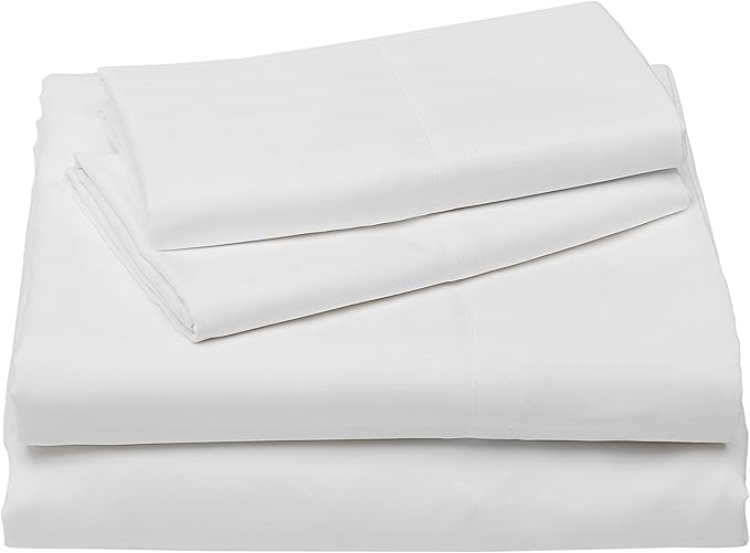 Amazon Basics Soft, Breathable, Wrinkle-Free Microfiber 4-Piece Bed Sheet Set, Full Size, Bright White Striped