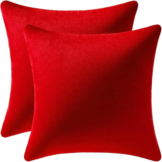 Throw Pillow Covers 22x22 Christmas Red: Pack of 2 Cozy Soft Velvet Square Modern Luxury Decorative Throw Pillow Cases for Sofa Couch Living Room Bed Home Decor