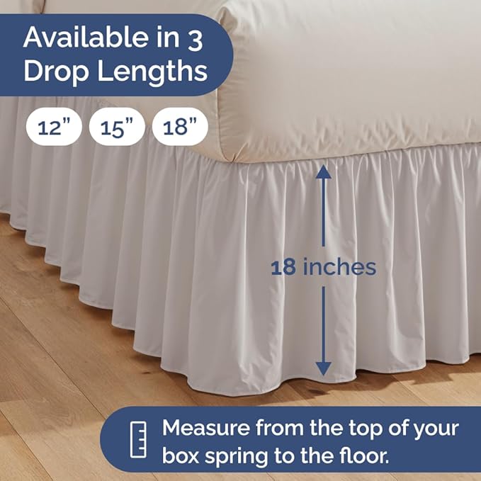 Bedskirt Twin Size Ruffle - 18 inch Drop Dust Ruffle Bed Skirt with Platform - Soft, Easy Fit, Premium Hotel Quality - Wrinkle, Fade & Shrink Resistant - for Women, Men, Kids and Teens - Light Grey