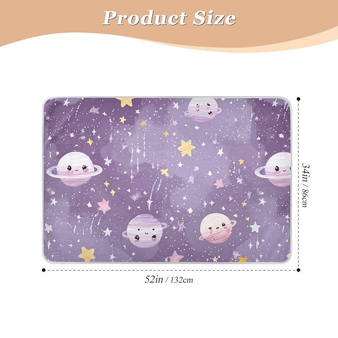 Waterproof Bed Pad Reusable Changing Pad Toddler Mattress Protector Large Pee Pad Baby Diaper Pad Soft Washable Liner Purple Cute Planets Stars