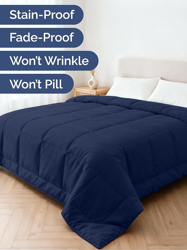 Queen Size, Navy Blue Alternative Down Comforter - Warm, Lightweight & Breathable Hotel Quality Bedding for Men, Women, Kids and Teens - All Season Oversized Cooling Microfiber Duvet Insert Comforter