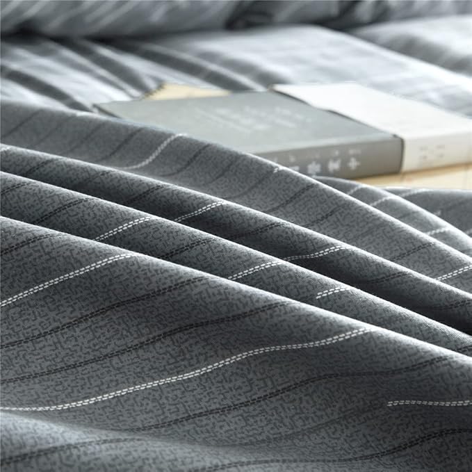 Grey Stripe Duvet Cover King Cotton Bedding Sets Geometric Stripe Comforter Cover Modern Style Masculine Bedding Sets for Men Boy Teen Luxury Soft Stripe Bedding Duvet Cover King Size