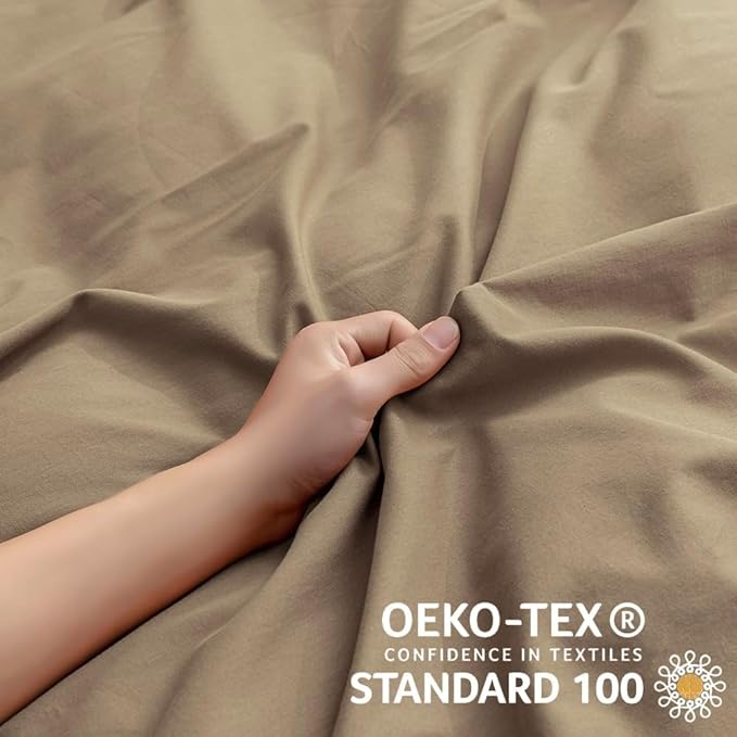 JELLYMONI Khaki Duvet Cover Twin Size - 100% Washed Cotton Linen Feel Textured Comforter Cover, 2 Pieces Breathable Soft Bedding Set with Zipper Closure (Khaki, Twin 68"x90")