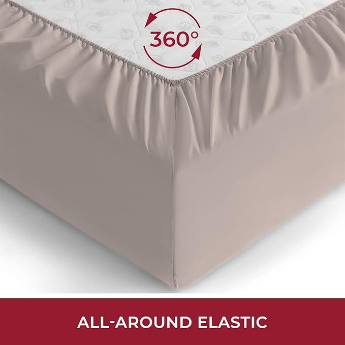 Mellanni Twin Fitted Sheet - Iconic Collection Bedding Sheets with up to 16 inch Deep Pocket - Soft & Cooling - Fade & Stain Resistant - 1 PC (Twin, Tan)