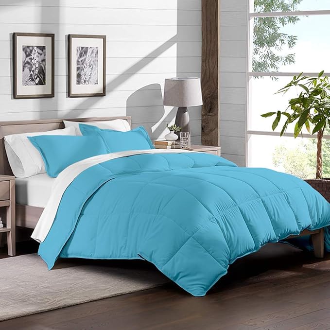 H&H Decor Luxurious & Super Soft 1 Piece Comforter 300 GSM & 4 Pcs Sheet Set 100% Egyptian Cotton 1000 Thread Count Pattern Solid (Queen, Aqua Blue,Solid)