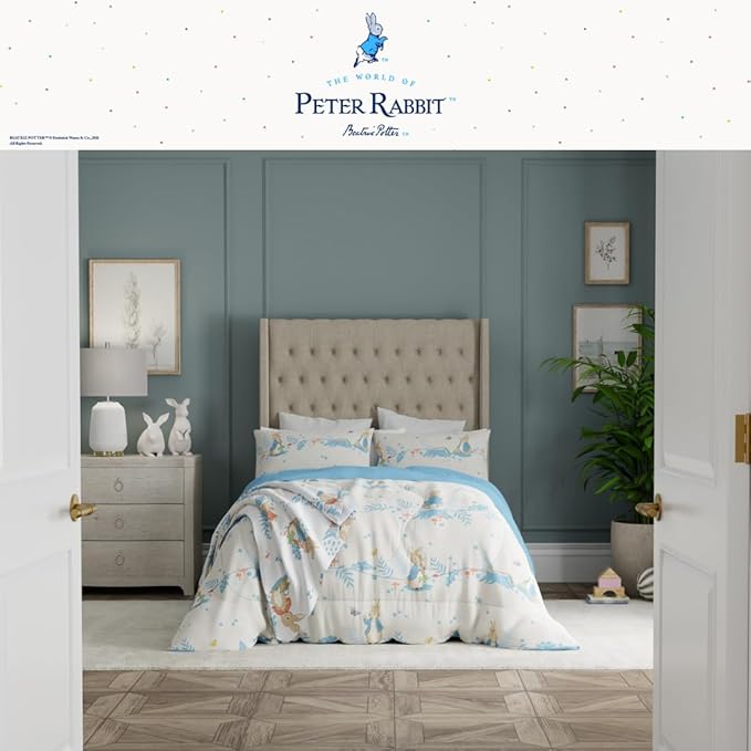 Franco Peter Rabbit Easter Kids Bedding Super Soft & Cozy Reversible Microfiber Comforter and Sheet Set with Sham, 5 Piece Twin Size, (Officially Licensed Product)