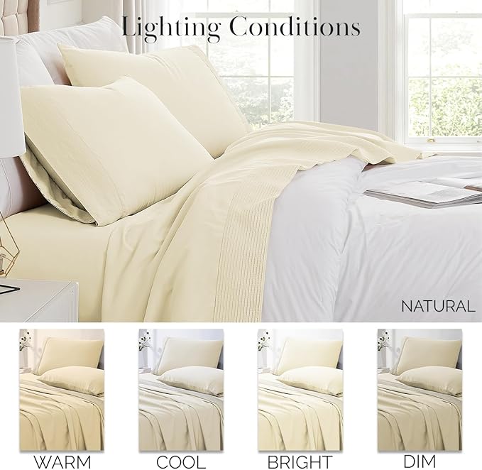 Southshore Fine Living, Inc. Split King Bed Sheets 5-Piece Set | 21" Extra Deep Pocket with 2 Pillowcases | Hotel Luxury Quality | Easy Care, Shrinkage Free Bedsheet | Microfiber Bedsheets | Cream