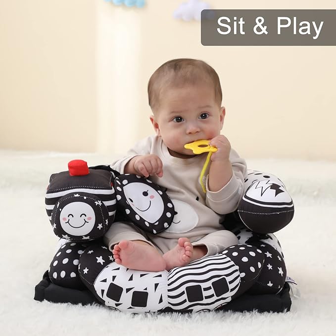 Lovvie & Joy 2-in-1 Tummy Time Mat & Seated Support Pillow,Baby Tummy Time Pillow Support for Newborns and Older Babies,with Detachable Support Pillow and Toys