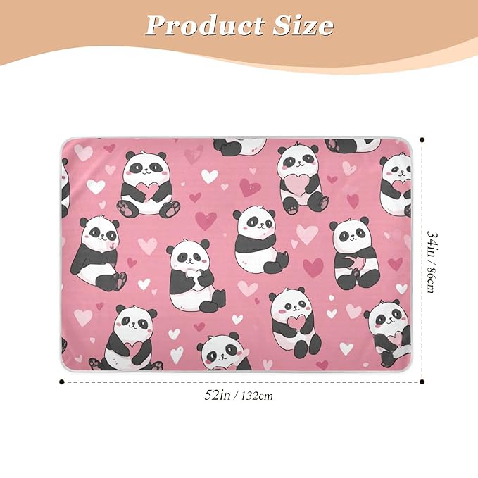Waterproof Bed Pad Reusable Changing Pad Toddler Mattress Protector Large Pee Pad Baby Diaper Pad Soft Washable Liner Cute Pink Pandas and Hearts
