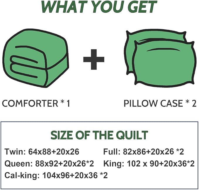 Decroom Lightweight King Comforter Set with 2 Pillow Sham - 3 Pieces Set - Quilted Down Alternative Comforter/Duvet Insert for All Season - Olive Green/Grass Green - King Size