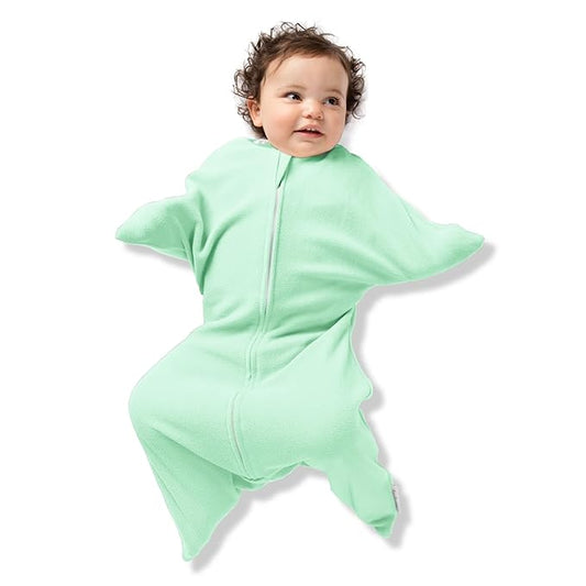 SleepingBaby Zipadee-Zip Transition Swaddle - Cozy Fleece Wearable Blanket with Two-Way Zipper for Baby Sleep - Mint, Small (4-8 Month)