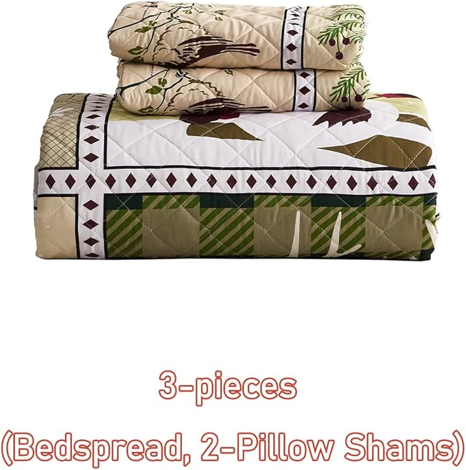 HZ & HY Christmas Oversized Bedspread King Size, Winter Snowman Pattern Bedding Quilt, Rustic Lodge Plaid Patchwork Comforter Set, Lightweight & Soft Microfiber, 3 Piece, King/Cal King