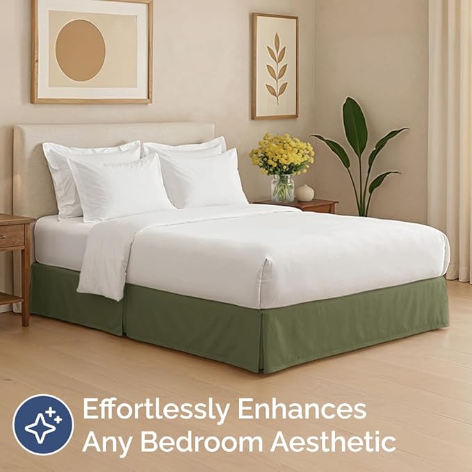 Pleated Bed Skirt King Size - 3 Sided Pleated Bed Skirt King - Ultra-Soft, Easy Fit with 12 Inch Tailored Drop - Hotel Quality, Wrinkle & Fade Resistant - for Women, Men, Kids and Teens - Sage Green