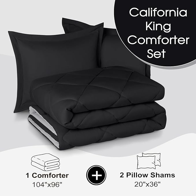 Basic Beyond California King Comforter Set, Black Comforter Set California King for All Seasons, 1 Comforter 104"x96" and 2 Pillow Shams 20"x36"+2"