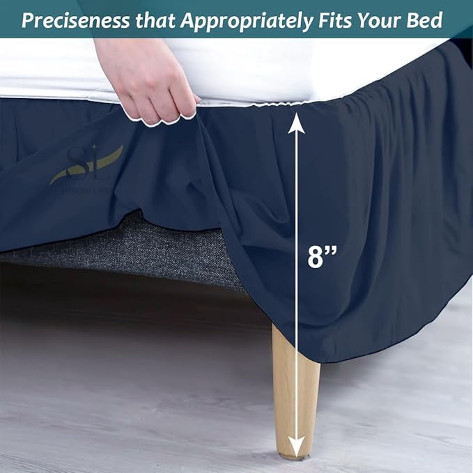 Shreem Linen Ruffled Bed Skirt with Split Corners, Gathered Style, 100% Microfiber, 8-Inch Drop, Dust Ruffle Bedskirt with Platform, Twin, Navy Blue