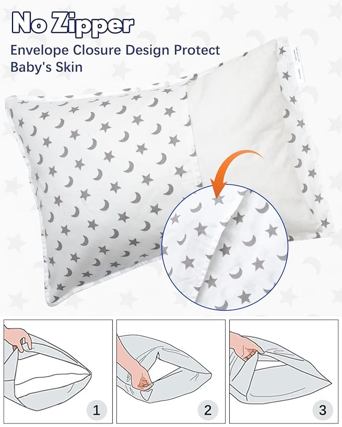 ALVABABY Toddler Pillowcases 2 Pack Organic Cotton Kids Pillow Cover Fit 13"x 18" or 12"x23" Envelope for Girl Boy Sleepy Travel