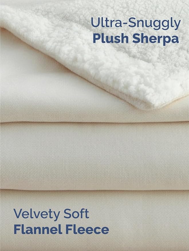 Sherpa Fleece Blanket Throw Size - Reversible Sherpa Fleece Throw Blanket - Super Soft Double Sided for Bed, Sofa, Couch - Thick, Warm, and Plush - Luxurious Bedding for Winter - Cream, 50" x 60"