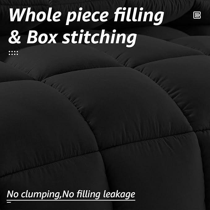 HYLEORY All Season Queen Size Bed Comforter - Cooling Goose Down Alternative Quilted Duvet Insert with Corner Tabs - Winter Warm - Machine Washable - Black