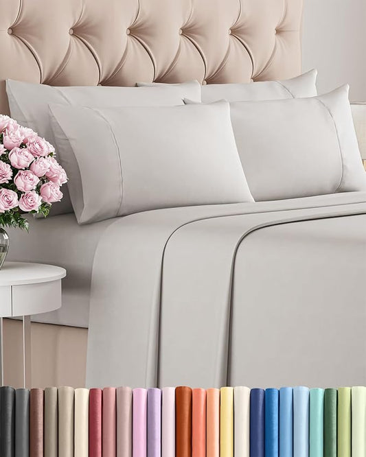 Full 6 Piece Sheet Set - Comfy Breathable & Cooling - Ultra-Soft Hotel Luxury Bedding Set w/ 8-16 Inch Deep Pockets - 1 Flat & 1 Fitted Sheet & 4 Pillowcases - Wrinkle Free & Easy Care - French Grey