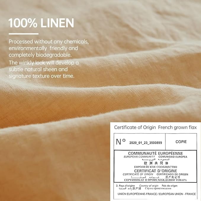Simple&Opulence 100% Linen Duvet Cover Set, Natural French Flax Sand Duvet Cover Twin Size, Breathable Soft Comfy Linen Bedding Comforter Cover with 1 Pillowcase(Sand, 68"x86")