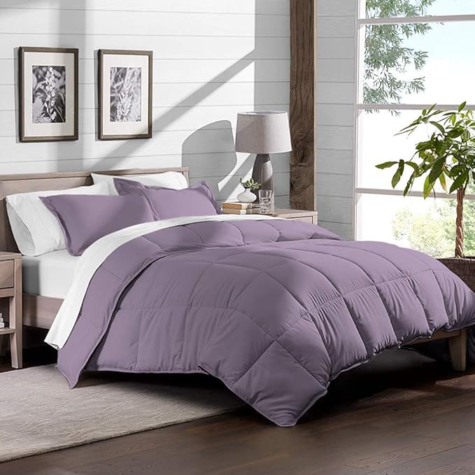H&H Decor Luxurious & Super Soft 1 Piece Comforter 300 GSM & 4 Pcs Sheet Set 100% Egyptian Cotton 1000 Thread Count Pattern Solid (Cal-King, Lavender,Solid)