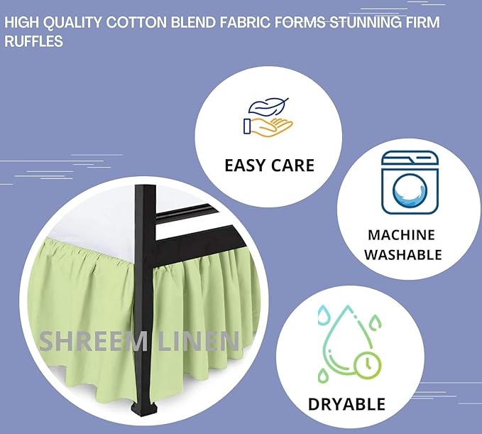 Shreem Linen Ruffled Bed Skirt with Split Corners, Gathered Style, 100% Microfiber, 12-Inch Drop, Dust Ruffle Bedskirt with Platform, Queen-XL, Sage