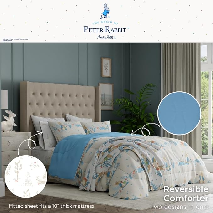 Peter Rabbit Easter Kids Bedding Super Soft & Cozy Reversible Microfiber Comforter and Sheet Set with Sham, 7 Piece Full Size, (Officially Licensed Product) by Franco