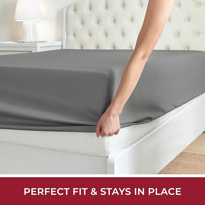 Mellanni Twin Fitted Sheet - Iconic Collection Bedding Sheets with up to 16 inch Deep Pocket - Soft & Cooling - Fade & Stain Resistant - 1 PC (Twin, Gray)