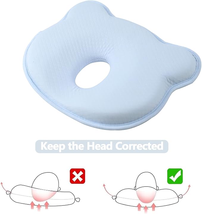 Memory Foam Travel Pillow,Breathable Flat Soft Bed Pillow with Soft Cover,Head Support Small Pillow Cute Shape for Car Seat Blue