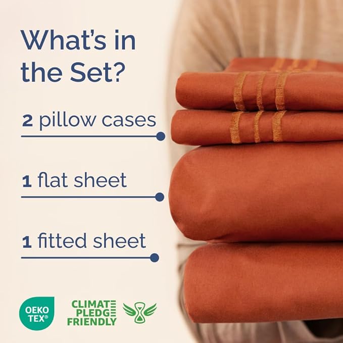 Full XL Size 4 Piece Sheet Set - Comfy Breathable & Cooling Bed Sheets Set - Hotel Luxury Bedding for Women, Men, Kids, Teens, Boys & Girls - Deep Pockets, Soft, Wrinkle Free - Oeko-Tex - Terracotta