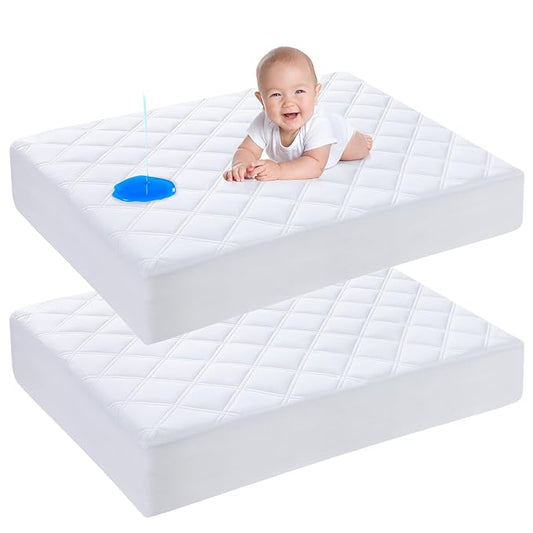 Yoofoss Waterproof Pack and Play Mattress Protector 2 Pack, Quilted Pack and Play Mattress Pad Cover Ultra Soft and Breathable, Playpen/Playard Mattress Sheet for Standard Pack n Play Size 39''x27''