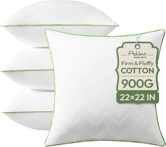 Ashler 22x22 Pillows Insert (Set of 4) - Throw Pillow Inserts with 100% Cotton Cover - 22 Inch Square Interior Sofa Stuffer Pillow Inserts -Decorative White Couch Pillow