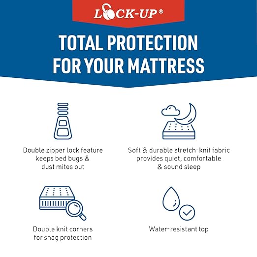 Lock-Up King Standard Mattress Encasement – Waterproof, Bed Bug & Dust Mite Proof Protector – Durable and Easy to Install Mattress Cover
