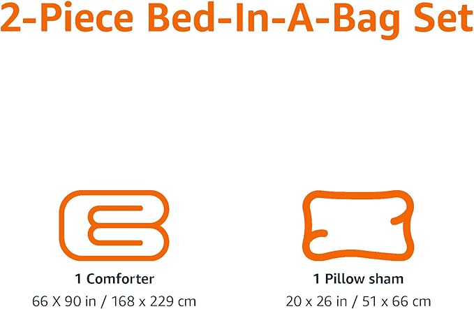 Amazon Basics 2-Piece Soft Microfiber Kids' Comforter and Pillow Sham Set, Twin, Bright Orange, Solid