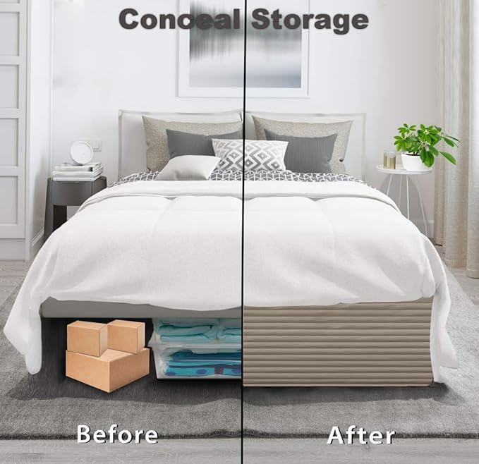 Full Bed Skirt-Box Spring Cover with 14 Inch Tailored Drop,Wrinkle and Fade Resistant Hotel Wrap Around Bed Skirts,Bed Frame Cover (Horizontal Stripe Light Khaki, Full)