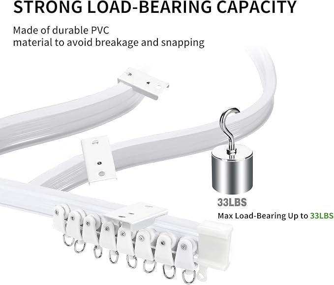 Flexible Bendable Ceiling Curtain Track, 9.8ft (3m) Curved, PVC, Metal, Plastic & Stainless Steel, White, Ceiling Mounted