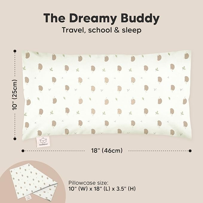 Toddler Pillow with Pillowcase - 10x18 My Little Dreamy Kids Travel Bed Pillows for Sleeping, Organic Cotton Small Pillowcase, Soft & Breathable, Machine Washable, Toddlers 2-5 years old (Bruce)