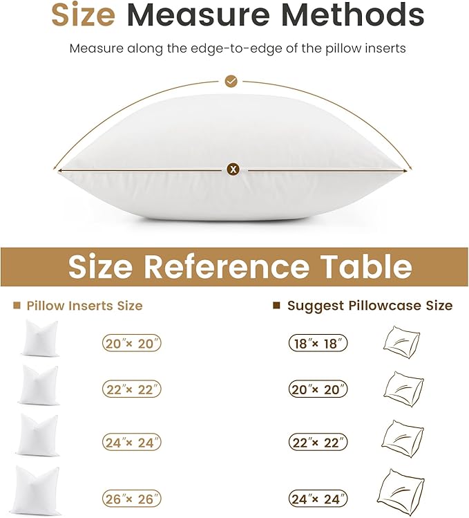 BHZ Euro Throw Pillow Inserts, 24x24 Down Feather Alternative Pillow Inserts Set of 2, Decorative Soft Large Square White Throw Pillows Insert for Couch Bed Dorm Sofa with Breathable Cover